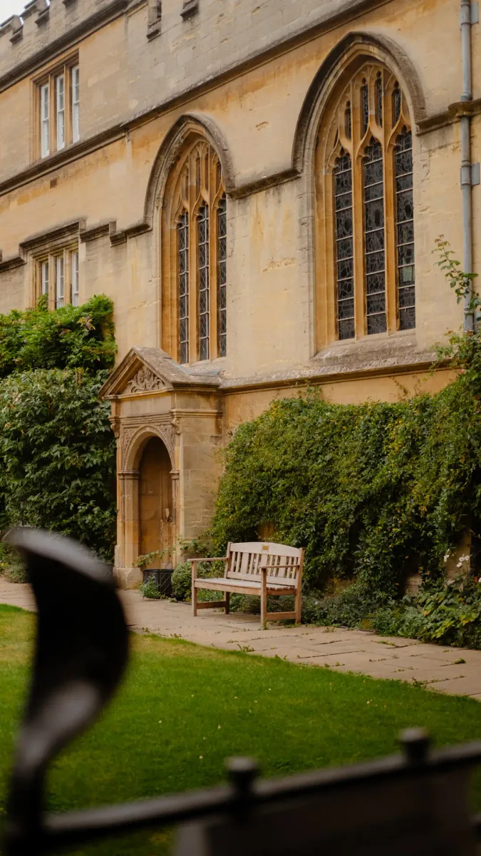Bench in an Oxford college courtyard