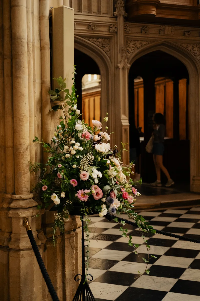 Flower arrangement in a Gothic chapel